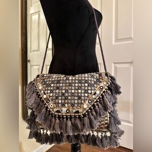 Anthro ibBan Cotton Purse Bag Handmade Shoulder EUC Gray Mirrors NWOT